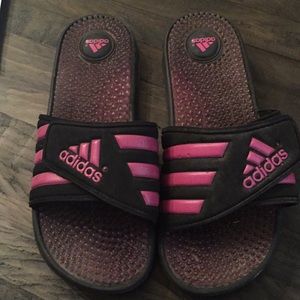 adidas black and pink slides